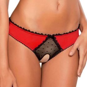 Panties Women Open Crotch Mesh Sexy Bowknot Hallow Out Erotic Lingerie Low Waist Crotchless Panties Women panties for sex - red - XL