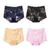 4 Pcs Womens Lace Sexy Bikini Panties Plus Size Boyshorts Panties High Waist Briefs Underwear,Black Blue Beige Pink - Default