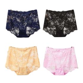 4 Pcs Womens Lace Sexy Bikini Panties Plus Size Boyshorts Panties High Waist Briefs Underwear,Black Blue Beige Pink - Default