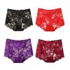 4 Pcs Womens Lace Sexy Bikini Panties Plus Size Boyshorts Panties High Waist Briefs Underwear,Black Red Purple Wine Red - Default