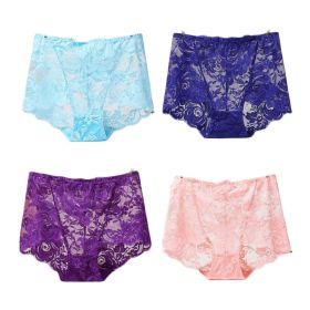 4 Pcs Womens Lace Sexy Bikini Panties Plus Size Boyshorts Panties High Waist Briefs Underwear,Blue Royal Blue Purple Pink - Default