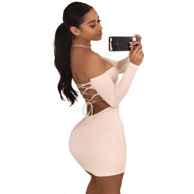 Summer Dress Sexy Back Lace Up Off The Shoulder Mini Dress Women Bodycon Club Dresses Fashion Vestidos - Burgundy - L