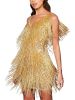 Women's Layered Fringe Deep V Neck Mini Dress Sleeveless Tassels Flapper Dresses - Yellow - S