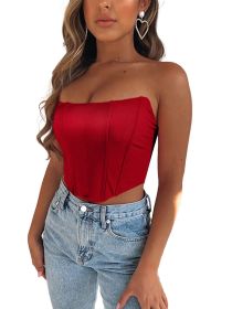 Women's Sleeveless Push Up Bustier Corset Boned Off Shoulder Bodyshaper Crop Tops - red - L