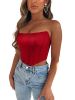 Women's Sleeveless Push Up Bustier Corset Boned Off Shoulder Bodyshaper Crop Tops - red - M