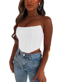 Women's Sleeveless Push Up Bustier Corset Boned Off Shoulder Bodyshaper Crop Tops - white - M