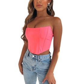 Women's Sleeveless Push Up Bustier Corset Boned Off Shoulder Bodyshaper Crop Tops - Pink - S