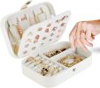 Jewelry Organizer Jewelry Box for Women Double Layer Travel for Necklace Earring Rings PU Leather Jewelry Holder Case - white