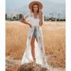 Crochet White Knitted Beach Cover up dress Tunic Long Pareos Bikinis Cover ups Swim Cover up Robe Plage Beachwear - LXF922W1 - One Size