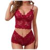 Sexy Women Lingerie Set Thin Lace Flower Printed Underwear Suit Female Adjustable Shoulder Strap Triangle Cup Bralettle - red set - 3XL