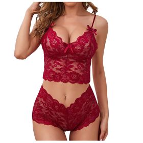 Sexy Women Lingerie Set Thin Lace Flower Printed Underwear Suit Female Adjustable Shoulder Strap Triangle Cup Bralettle - red set - 3XL