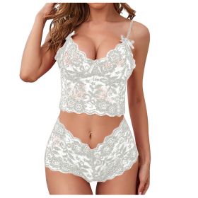 Sexy Women Lingerie Set Thin Lace Flower Printed Underwear Suit Female Adjustable Shoulder Strap Triangle Cup Bralettle - white set - XL