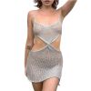 Women's Sexy Open Back Hollow Suspender Dress Bodycon Mini Nightclub Party Dress - Silver - M