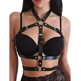 Punk Waist Chain Belt Leather Choker Belt One Piece Bra Chain Body Jewelry Accessories for Women and Girls(Black ) - Black