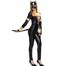 Leather Catwoman Costume Halloween Sexy Game Bodysuit With Tail - XL