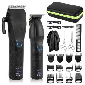 Cordless Clipper Trimmer Set for Men Electric Barber Clipper Hair Cutting Combo Set Beard T Outliner Shaver Trimmers Haircut Grooming Kit - Black