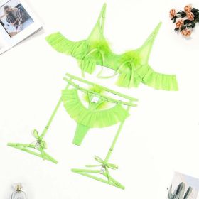 Pompons Pleated Skirt See Through Comfortable Mesh Sexy Lingerie Set - L - Green