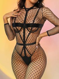 Sexy Lingerie Pink Fishnet Dew Charming Cute Girl Jumpsuit Two Piece Set - L - Black