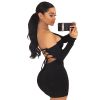 Summer Dress Sexy Back Lace Up Off The Shoulder Mini Dress Women Bodycon Club Dresses Fashion Vestidos - Burgundy - L