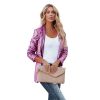 Women's Sequin Blazer, Shimmer Jacket, Casual Long Sleeve Glitter Lapel Coat - SILVER - L