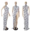 Fashion Zebra Print Sleeveless Tie Half Open Sexy Dress - as shown - S