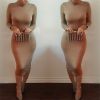 Fashion Women Bandange Dress Bodycon Long sleeve Sexy Clubwear Party Dress - Khaki - XL