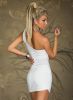 3 color Sexy one shoulder lace patchwork night club wear Ladies Summer mini sheath dress party costume clubwear black white blue - White - XXL