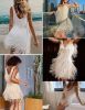 Women's Layered Fringe Deep V Neck Mini Dress Sleeveless Tassels Flapper Dresses - white - L