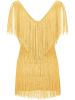 Women's Layered Fringe Deep V Neck Mini Dress Sleeveless Tassels Flapper Dresses - Yellow - 2XL