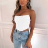 Women's Sleeveless Push Up Bustier Corset Boned Off Shoulder Bodyshaper Crop Tops - white - L