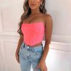 Women's Sleeveless Push Up Bustier Corset Boned Off Shoulder Bodyshaper Crop Tops - Pink - M