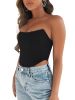 Women's Sleeveless Push Up Bustier Corset Boned Off Shoulder Bodyshaper Crop Tops - Black - M