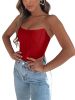 Women's Sleeveless Push Up Bustier Corset Boned Off Shoulder Bodyshaper Crop Tops - red - L