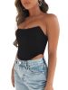 Women's Sleeveless Push Up Bustier Corset Boned Off Shoulder Bodyshaper Crop Tops - Black - L