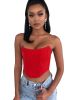 Women's Sleeveless Push Up Bustier Corset Boned Off Shoulder Bodyshaper Crop Tops - red - M