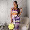 Summer Sexy Temperament Women's Tie-dye Suspender Skirt Set Two-piece Night Club - Purple - S