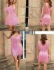 Women's Layered Fringe Deep V Neck Mini Dress Sleeveless Tassels Flapper Dresses - Pink - 2XL