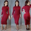 Fashion Women Bandange Dress Bodycon Long sleeve Sexy Clubwear Party Dress - Khaki - XL