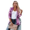 Women's Sequin Blazer, Shimmer Jacket, Casual Long Sleeve Glitter Lapel Coat - Black - S