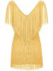 Women's Layered Fringe Deep V Neck Mini Dress Sleeveless Tassels Flapper Dresses - Yellow - 3XL