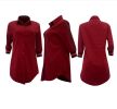 Womens Loose Deep V-Neck Casual Dress Sexy T Shirt Vintage Turn-down Collar Print Dress Spr Women Long Sleeved Button Night Club Dress - Red - XL