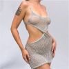 Women's Sexy Open Back Hollow Suspender Dress Bodycon Mini Nightclub Party Dress - Silver - L