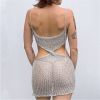 Women's Sexy Open Back Hollow Suspender Dress Bodycon Mini Nightclub Party Dress - Silver - M