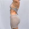 Women's Sexy Open Back Hollow Suspender Dress Bodycon Mini Nightclub Party Dress - Silver - L