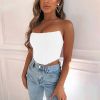 Women's Sleeveless Push Up Bustier Corset Boned Off Shoulder Bodyshaper Crop Tops - white - XS